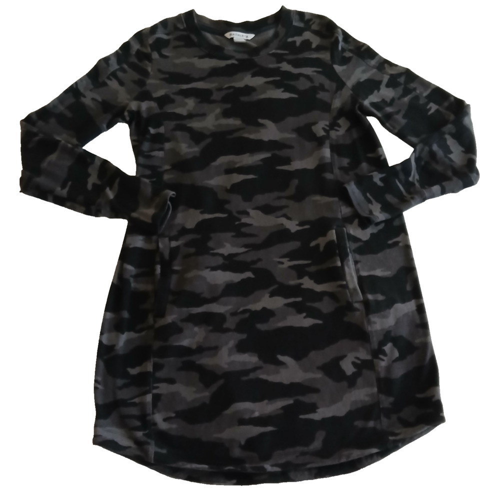 Athleta Women M Camo Print Midi Sweater Dress Gray/Black Tunic Athleisure Balanc